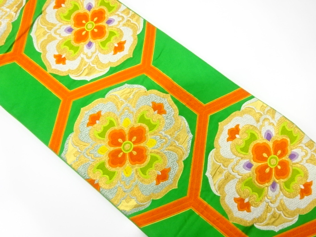 JAPANESE KIMONO / ANTIQUE FUKURO OBI / SILK / WOVEN FLOWER CREST